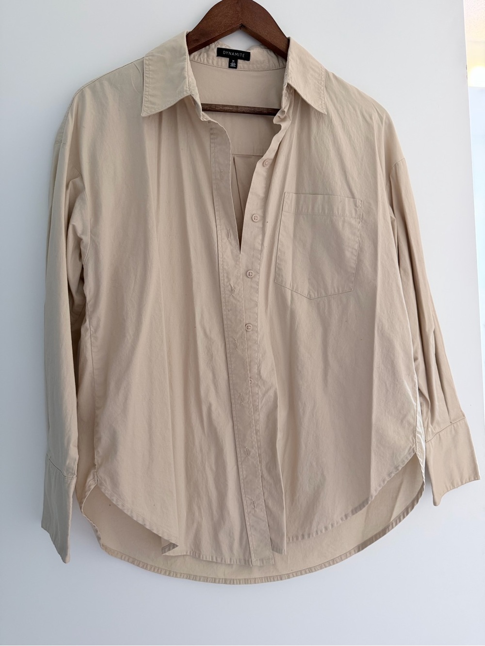DYNAMITE Beige Long Sleeve Button-Up Shirt